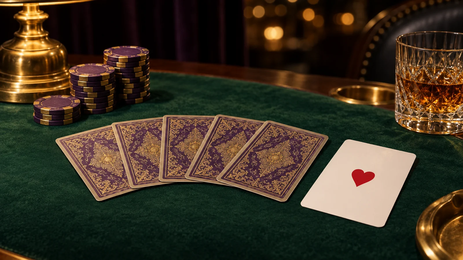 Cards laid out on a casino table, set up for a closer look at Here2Win Casino