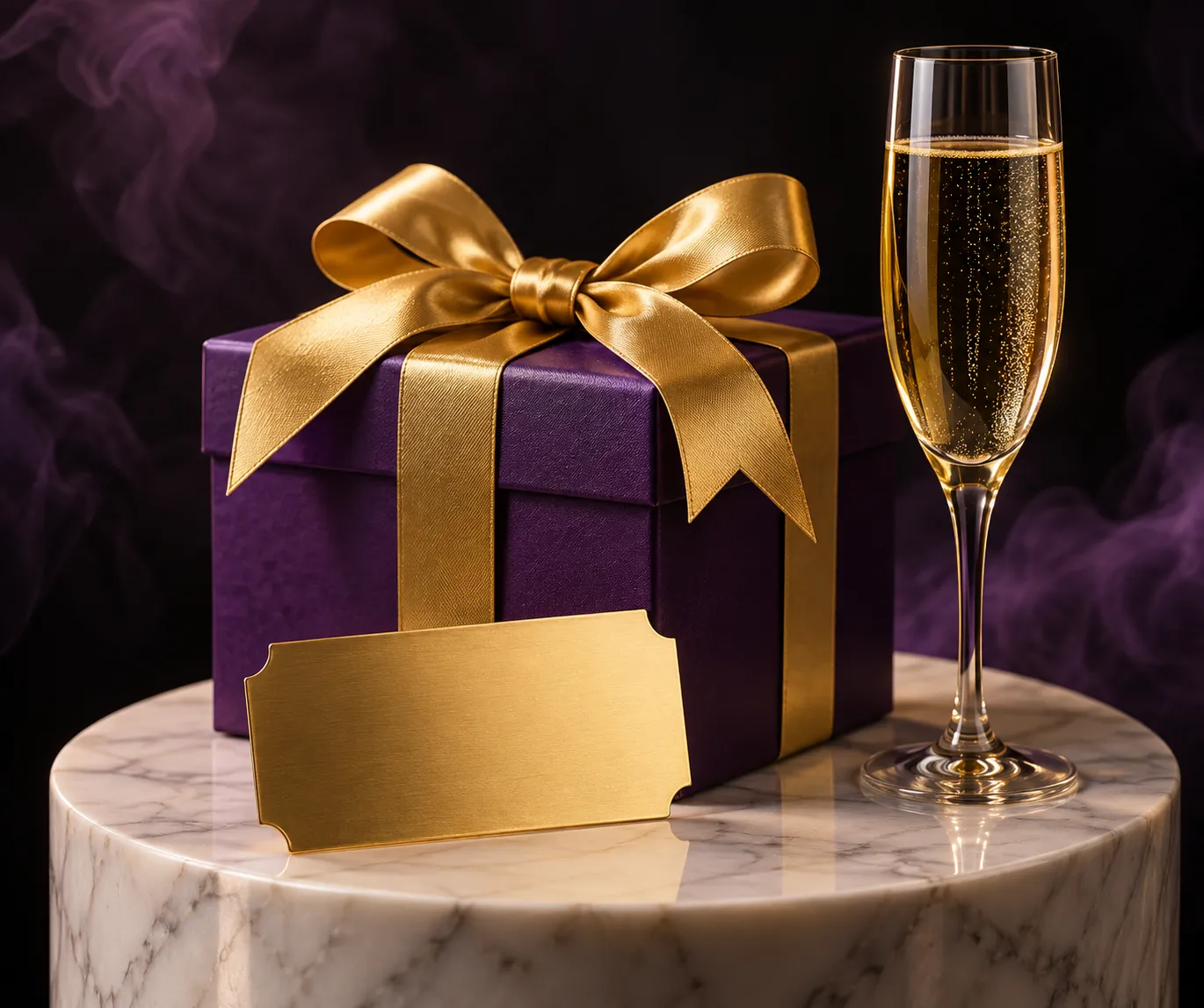 Gift box and ticket staged on a pedestal for a Here2Win Casino reload promotion