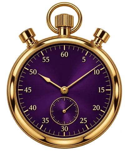 Purple-faced stopwatch with a gold case, standing in for a session time limit