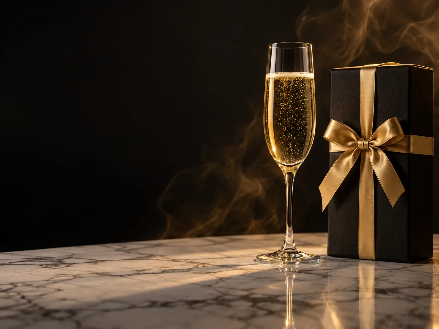 Champagne and wrapped gifts staged for the Here2Win Casino welcome package